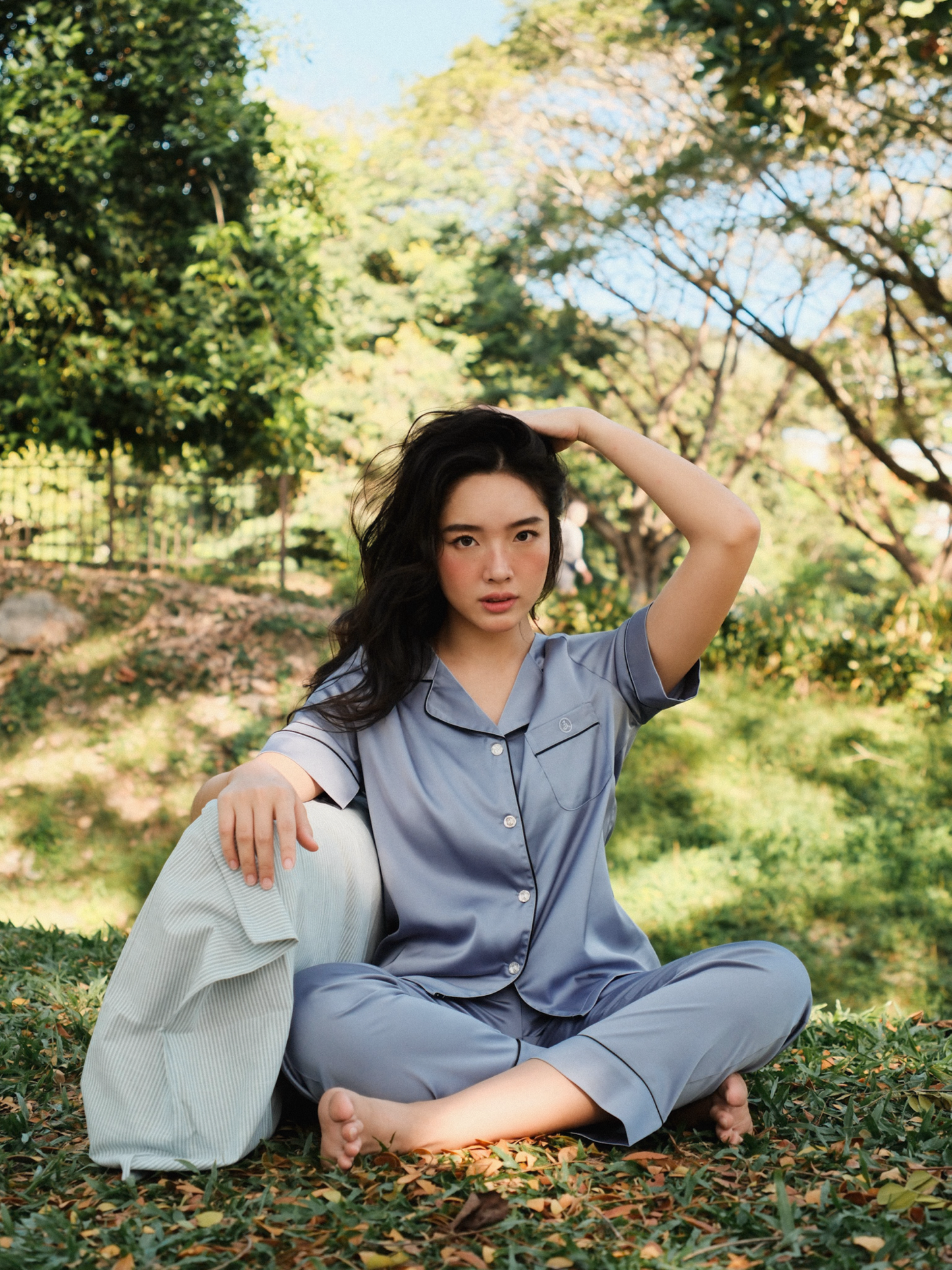 TIMELESS Dusty Slate Blue Short-Sleeve & Pants Set